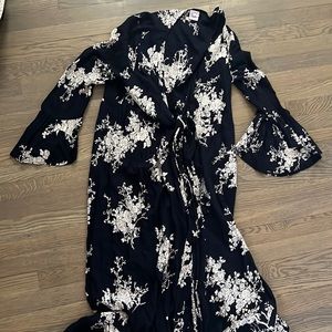 Navy Floral Long Sleeve Wrap Dress